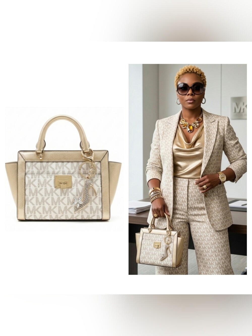 Michael Kors Metallic Gold and Cream Satchel